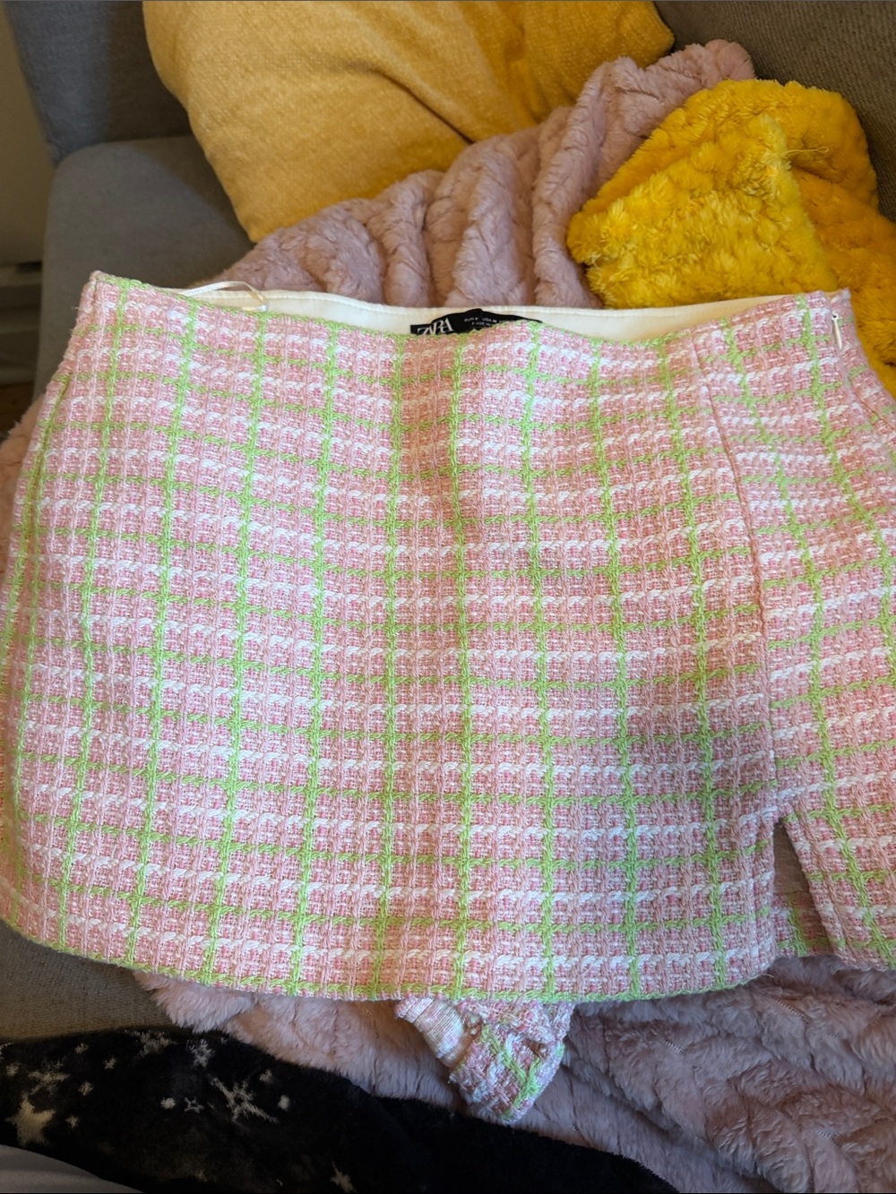 Zara Pink and Green Tweed Skort